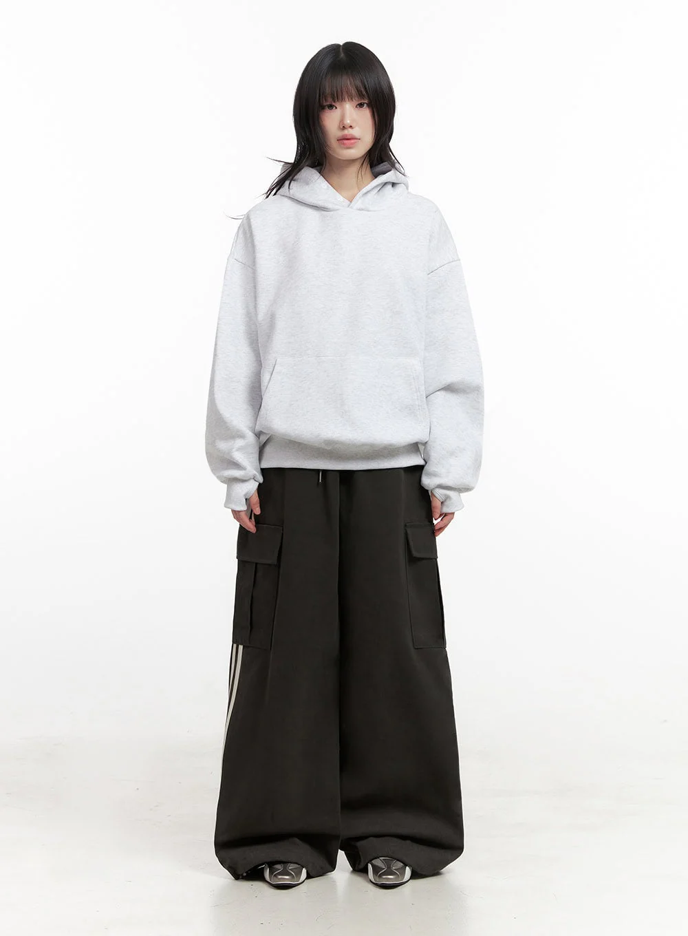 Oversized Solid Hooded Sweatshirt IN427 - Image 5