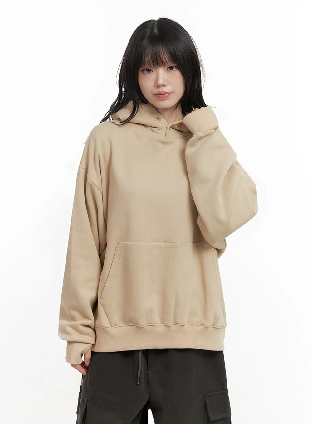Oversized Solid Hooded Sweatshirt IN427 - Image 6