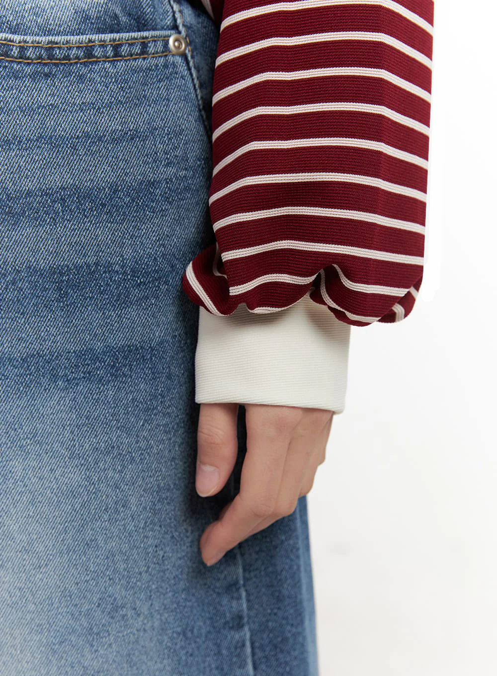Oversized Stripe Collared Long Sleeve Top IJ527 - Image 9