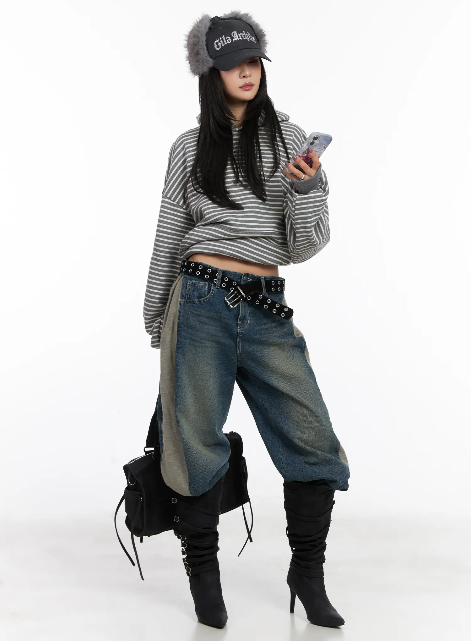 Oversized Striped Fleece Hoodie CD505 - Image 10