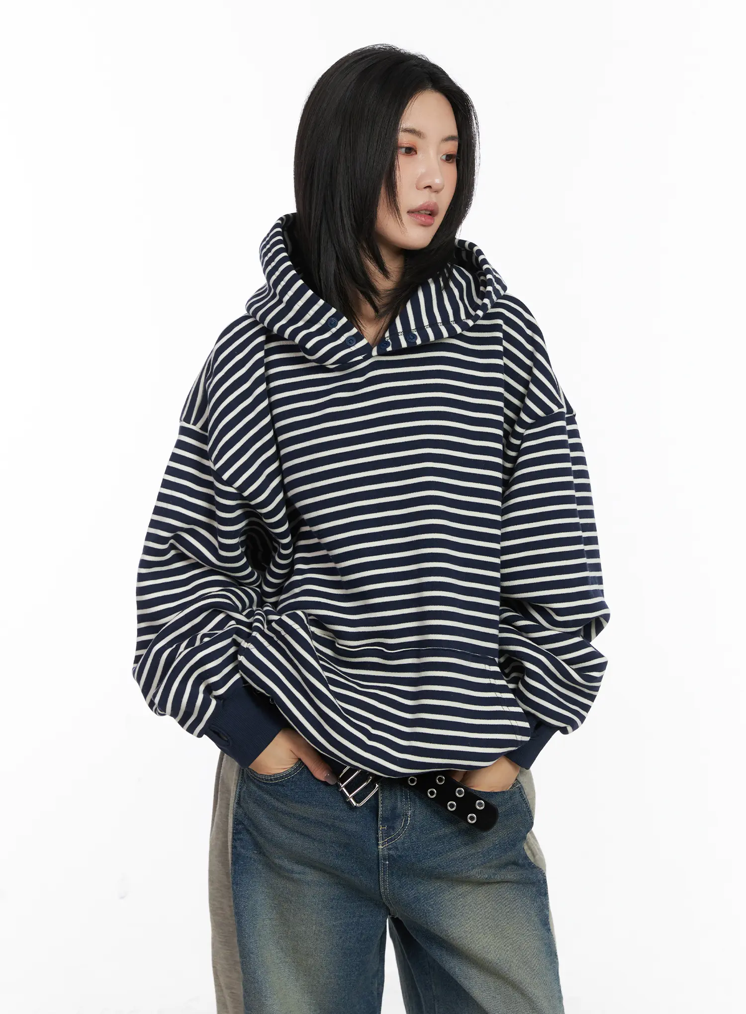 Oversized Striped Fleece Hoodie CD505 - Image 12