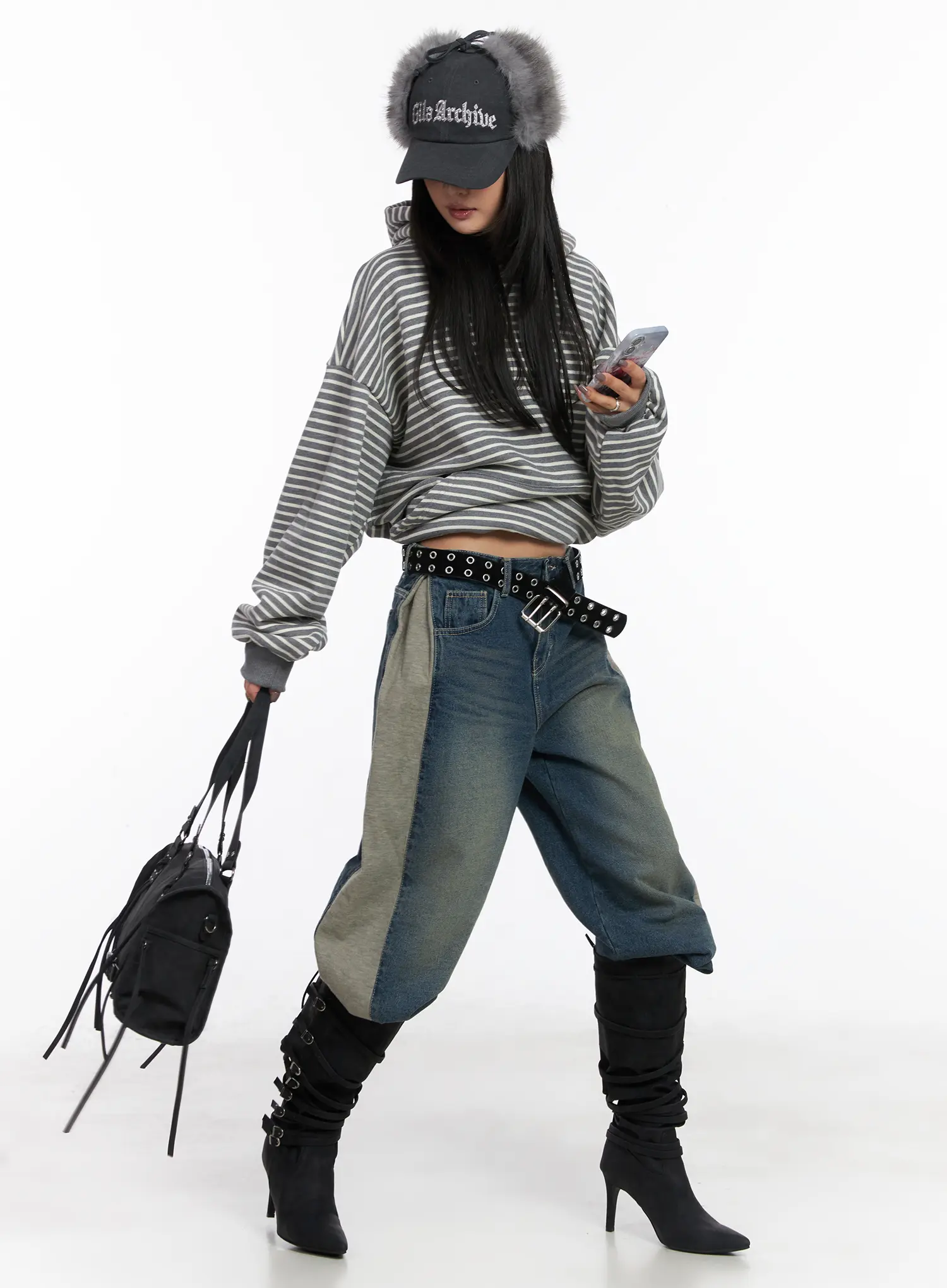 Oversized Striped Fleece Hoodie CD505 - Image 2