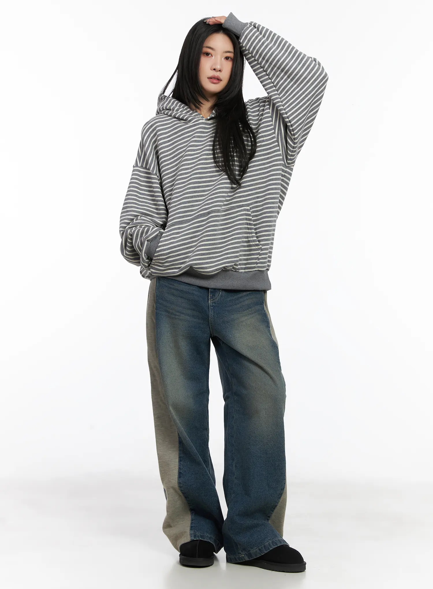Oversized Striped Fleece Hoodie CD505 - Image 3