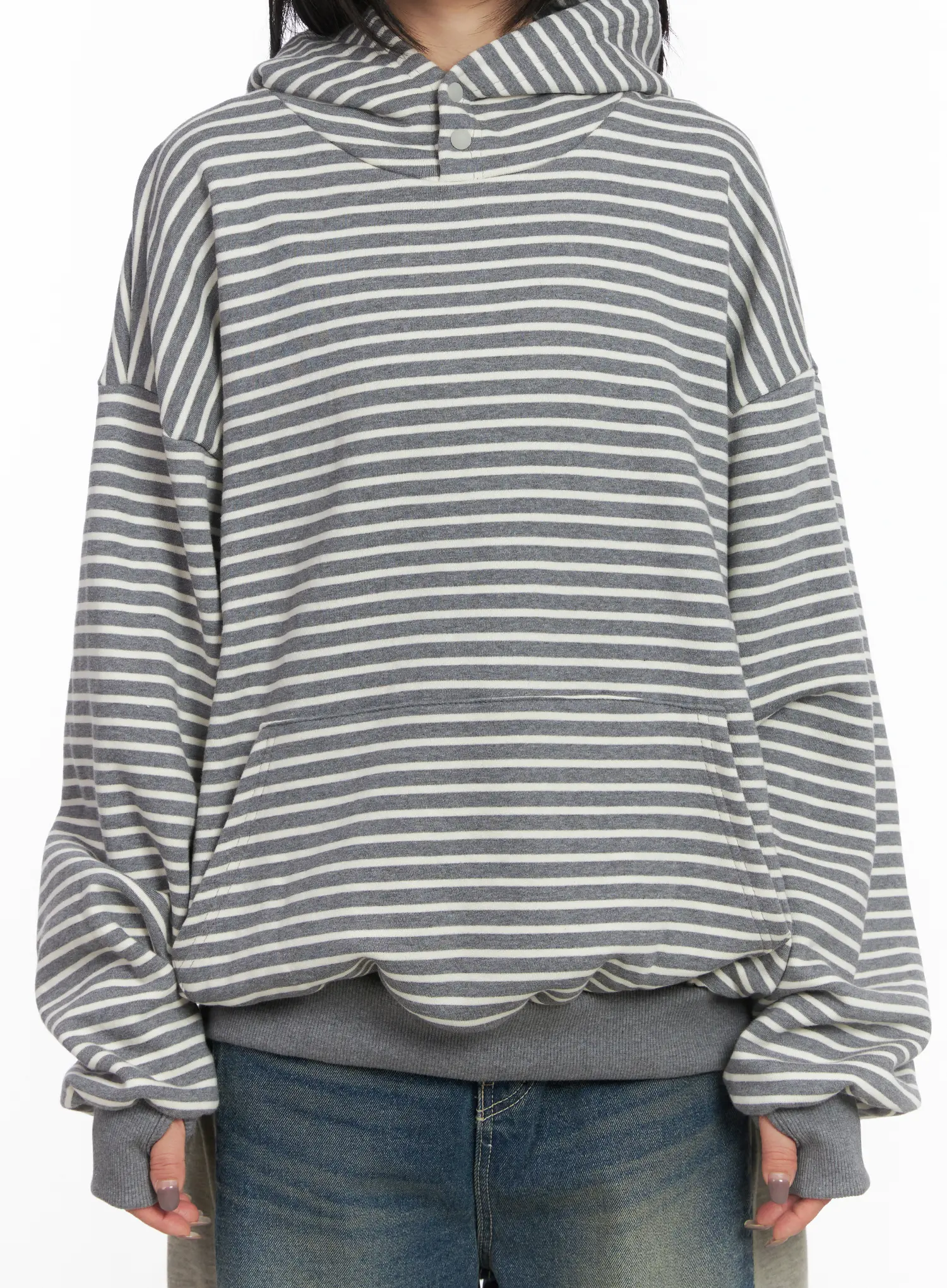 Oversized Striped Fleece Hoodie CD505 - Image 5