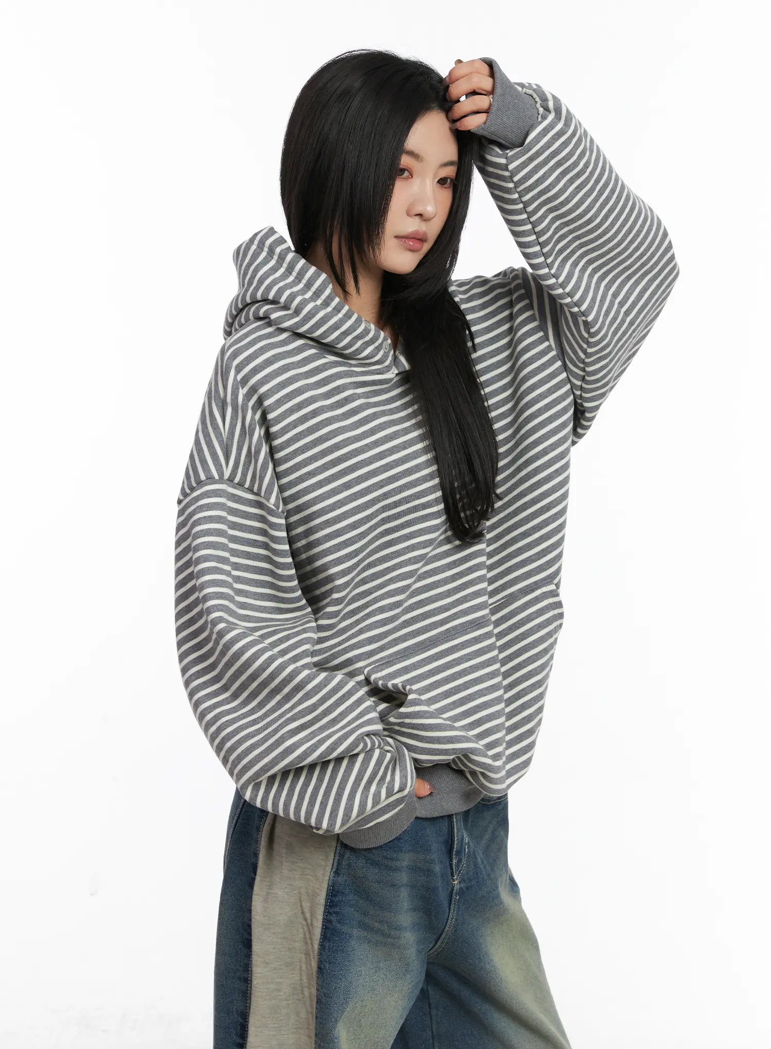 Oversized Striped Fleece Hoodie CD505 - Image 7
