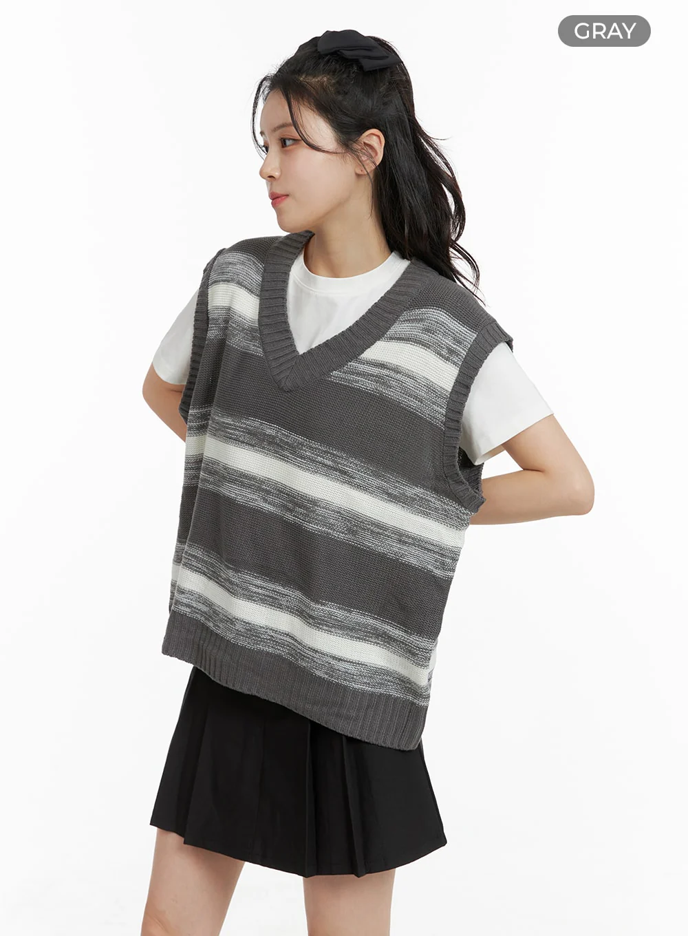 Oversized Striped Knit Sweater Vest OM419 - Image 7