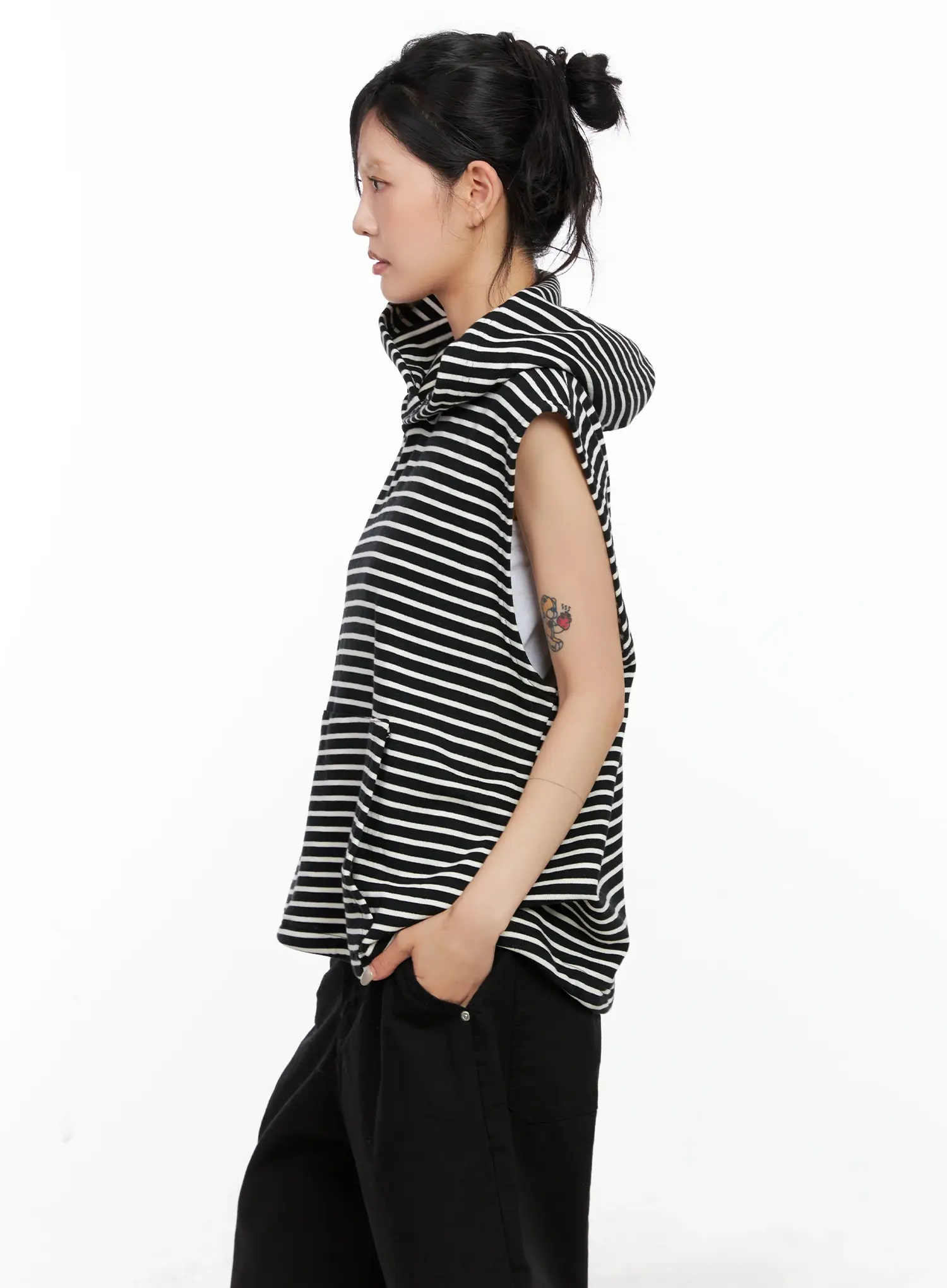 Oversized Striped Sleeveless Hoodie CL525 - Image 6
