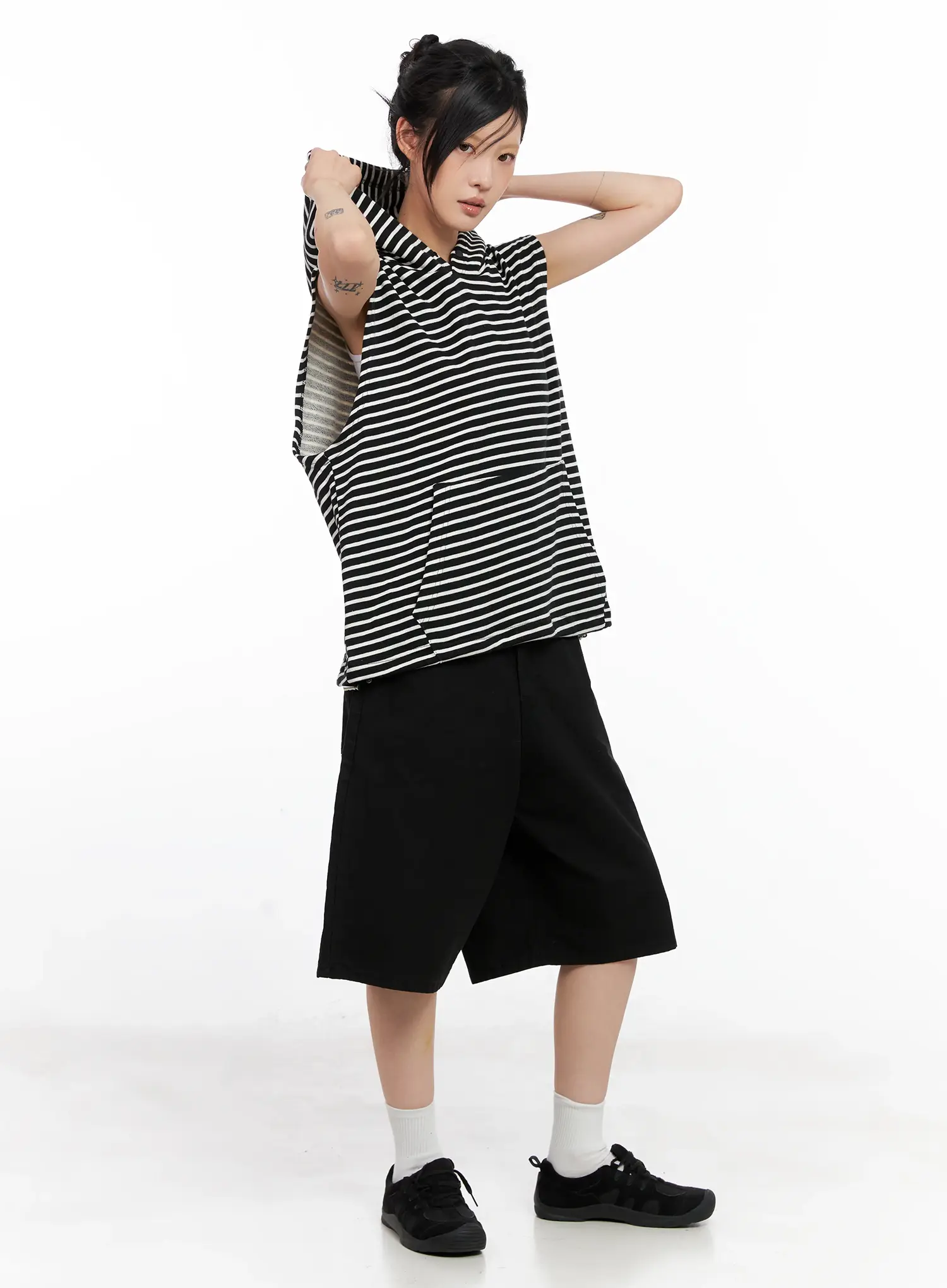 Oversized Striped Sleeveless Hoodie CL525 - Image 7