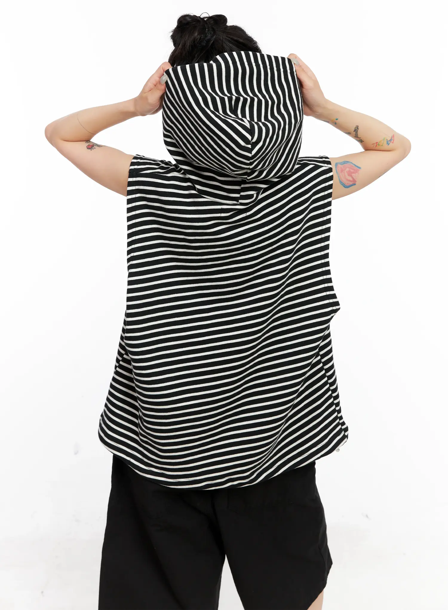 Oversized Striped Sleeveless Hoodie CL525 - Image 8