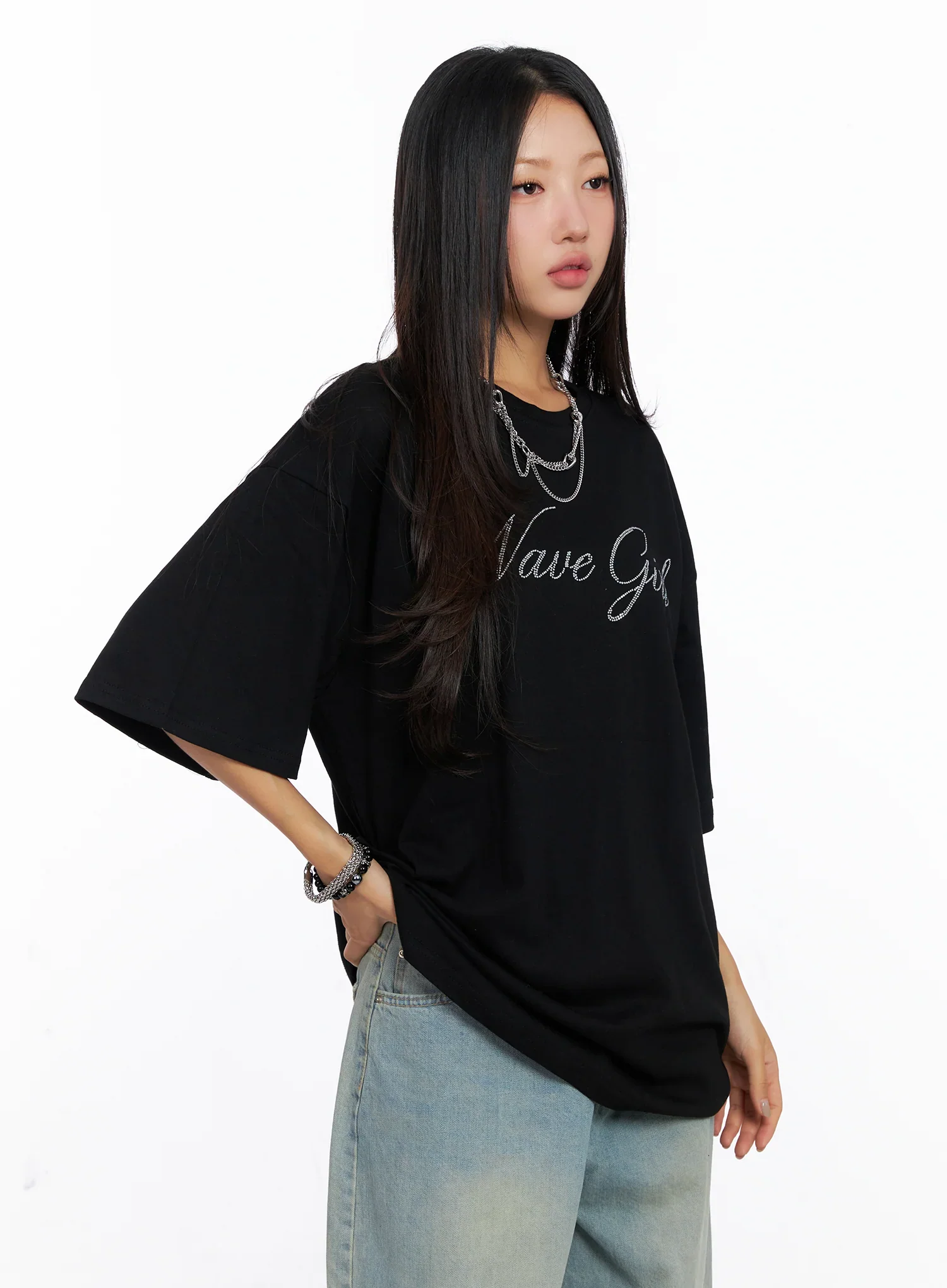 Oversized Text Print Tee CO515 - Image 9
