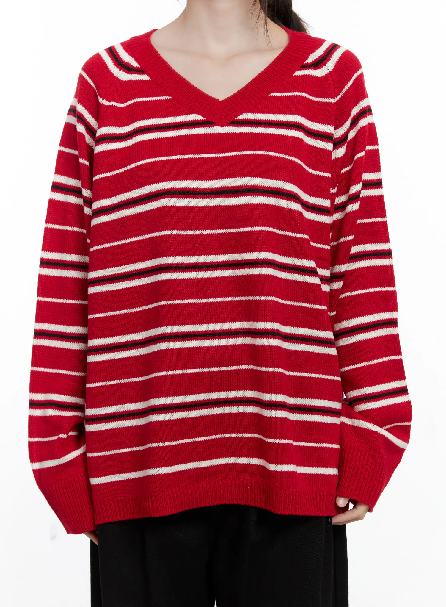 Oversized V-Neck Striped Knit Sweater CO503 - Image 6