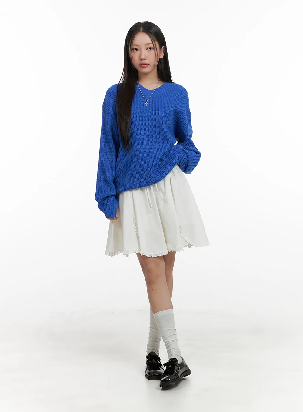 Oversized V-Neck Waffle Knit Sweater OA415 - Image 2