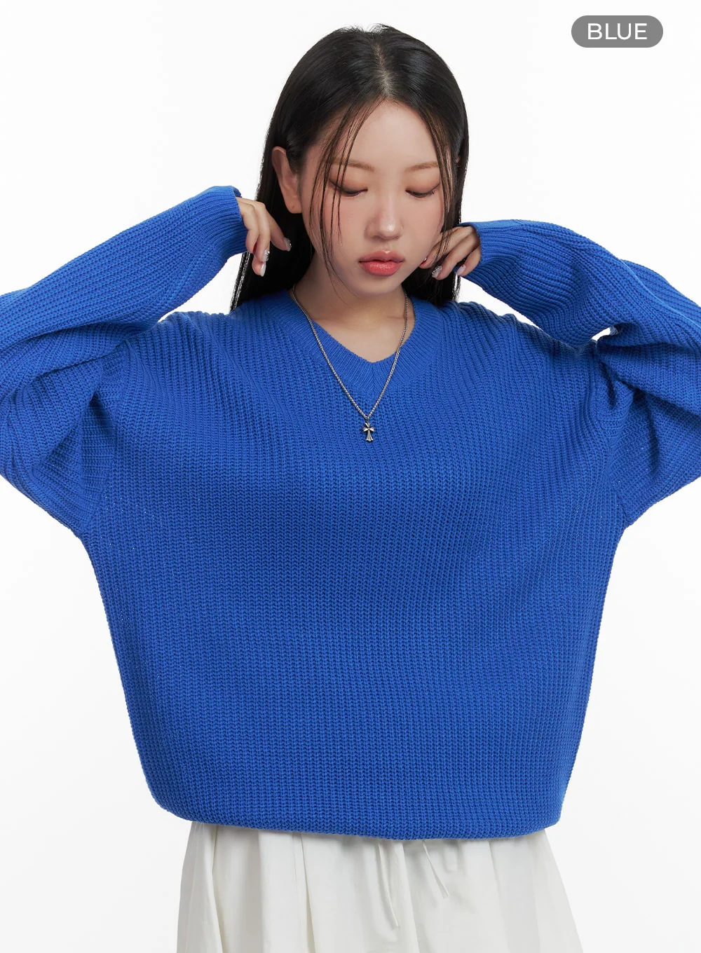 Oversized V-Neck Waffle Knit Sweater OA415 - Image 5