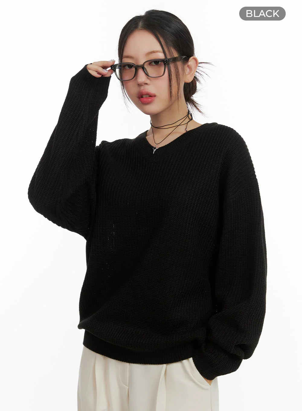 Oversized V-Neck Waffle Knit Sweater OA415 - Image 6