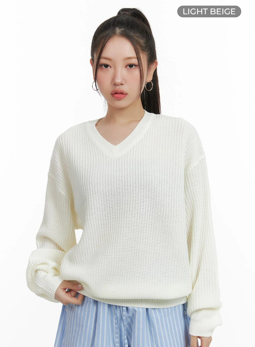 Oversized V-Neck Waffle Knit Sweater OA415 - Image 7