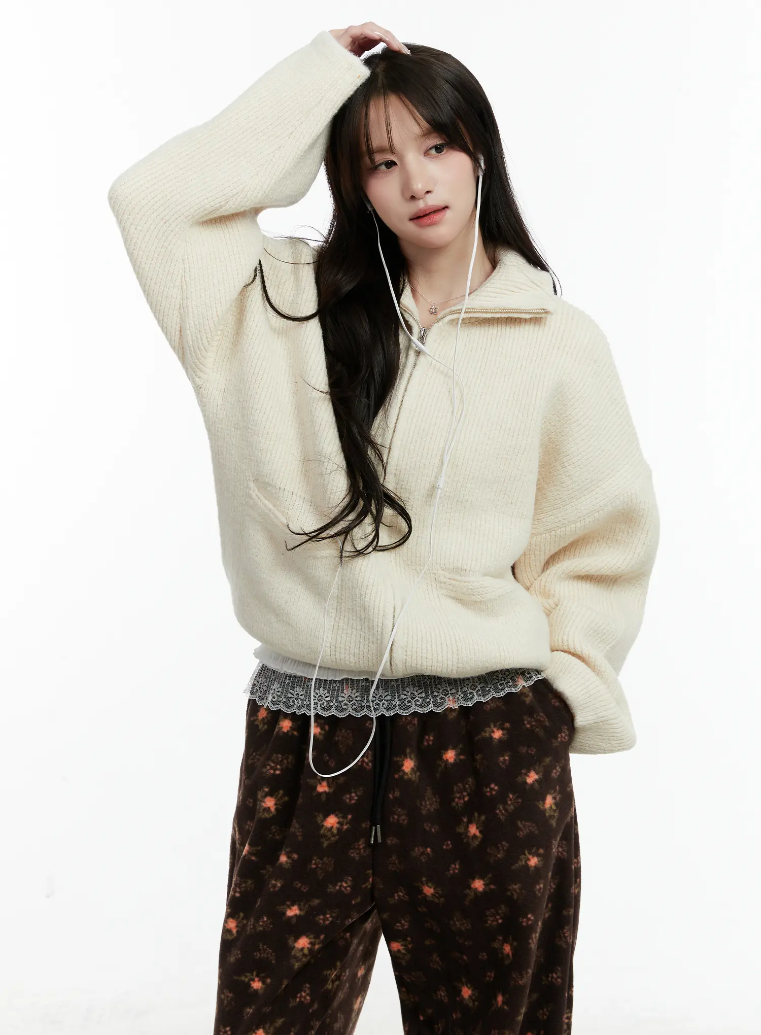 Oversized Wool-Blend Knit Zip-Up CD514