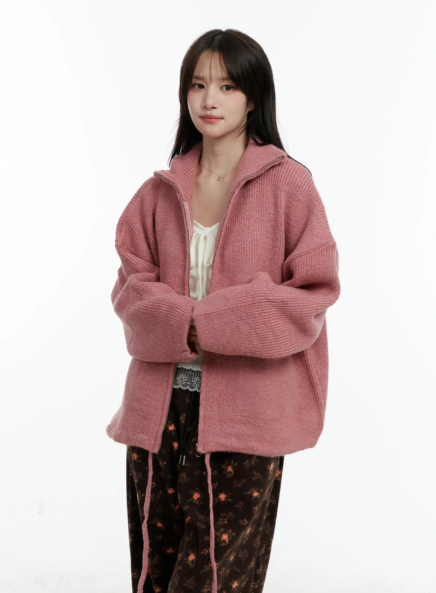 Oversized Wool-Blend Knit Zip-Up CD514 - Image 10