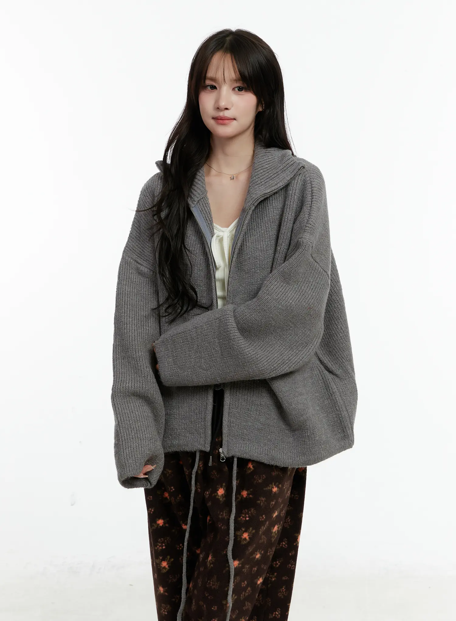 Oversized Wool-Blend Knit Zip-Up CD514 - Image 11