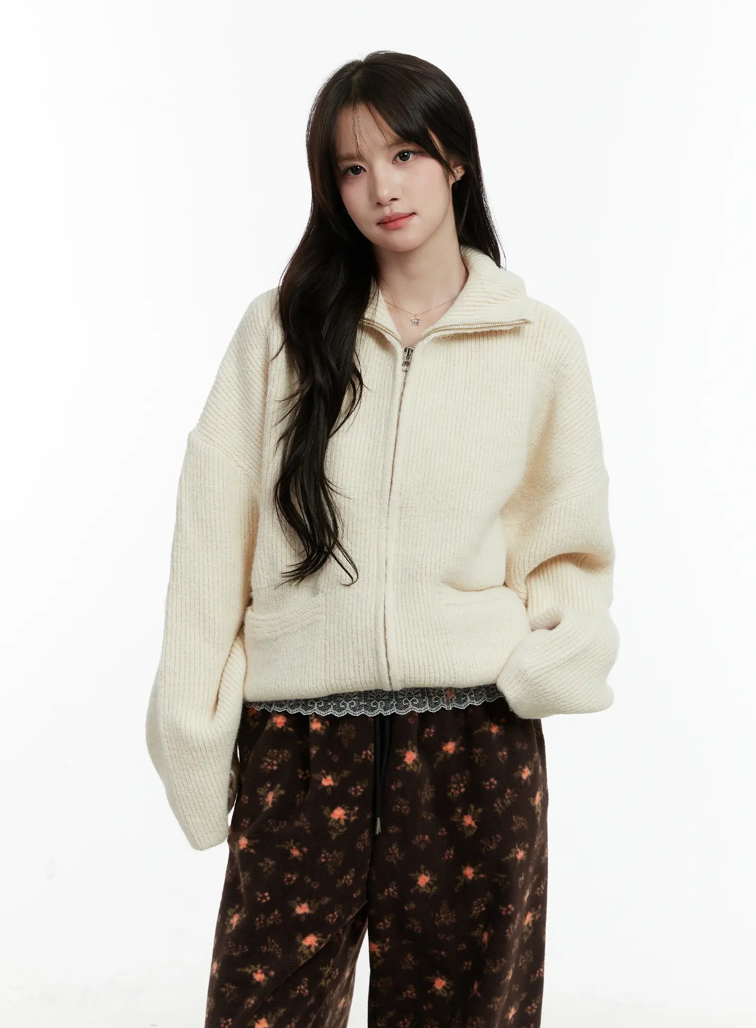 Oversized Wool-Blend Knit Zip-Up CD514 - Image 2