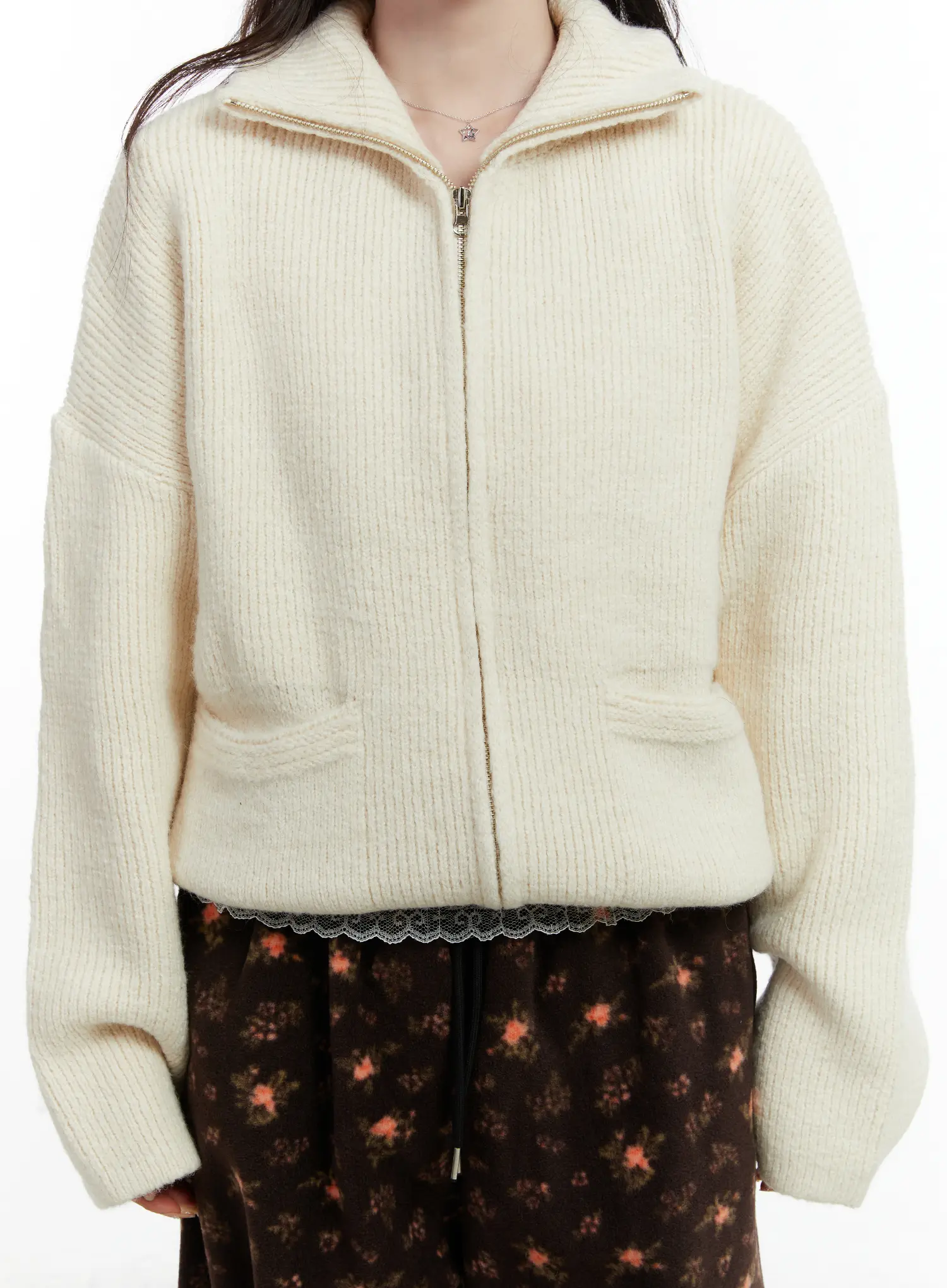 Oversized Wool-Blend Knit Zip-Up CD514 - Image 4