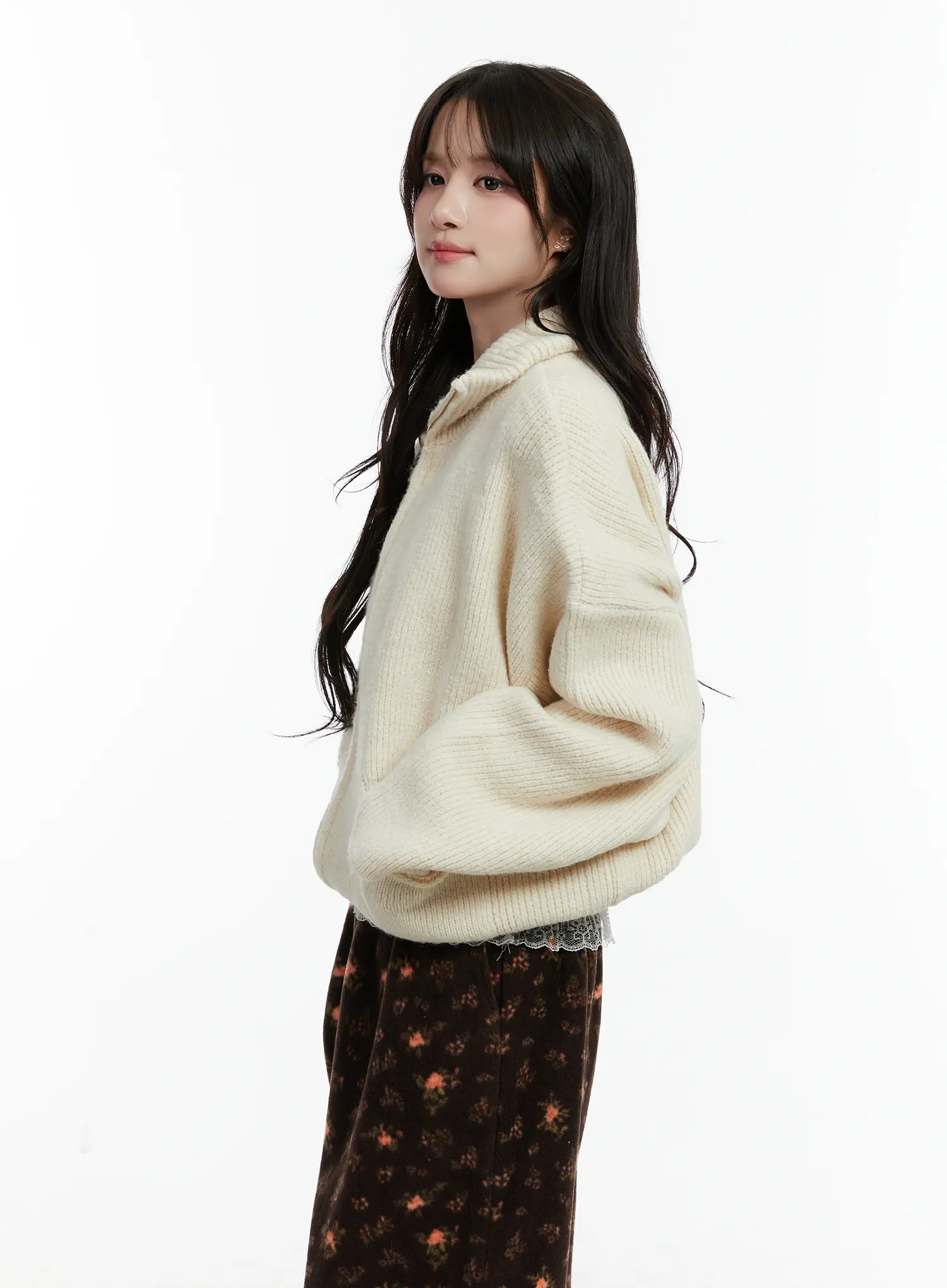 Oversized Wool-Blend Knit Zip-Up CD514 - Image 5