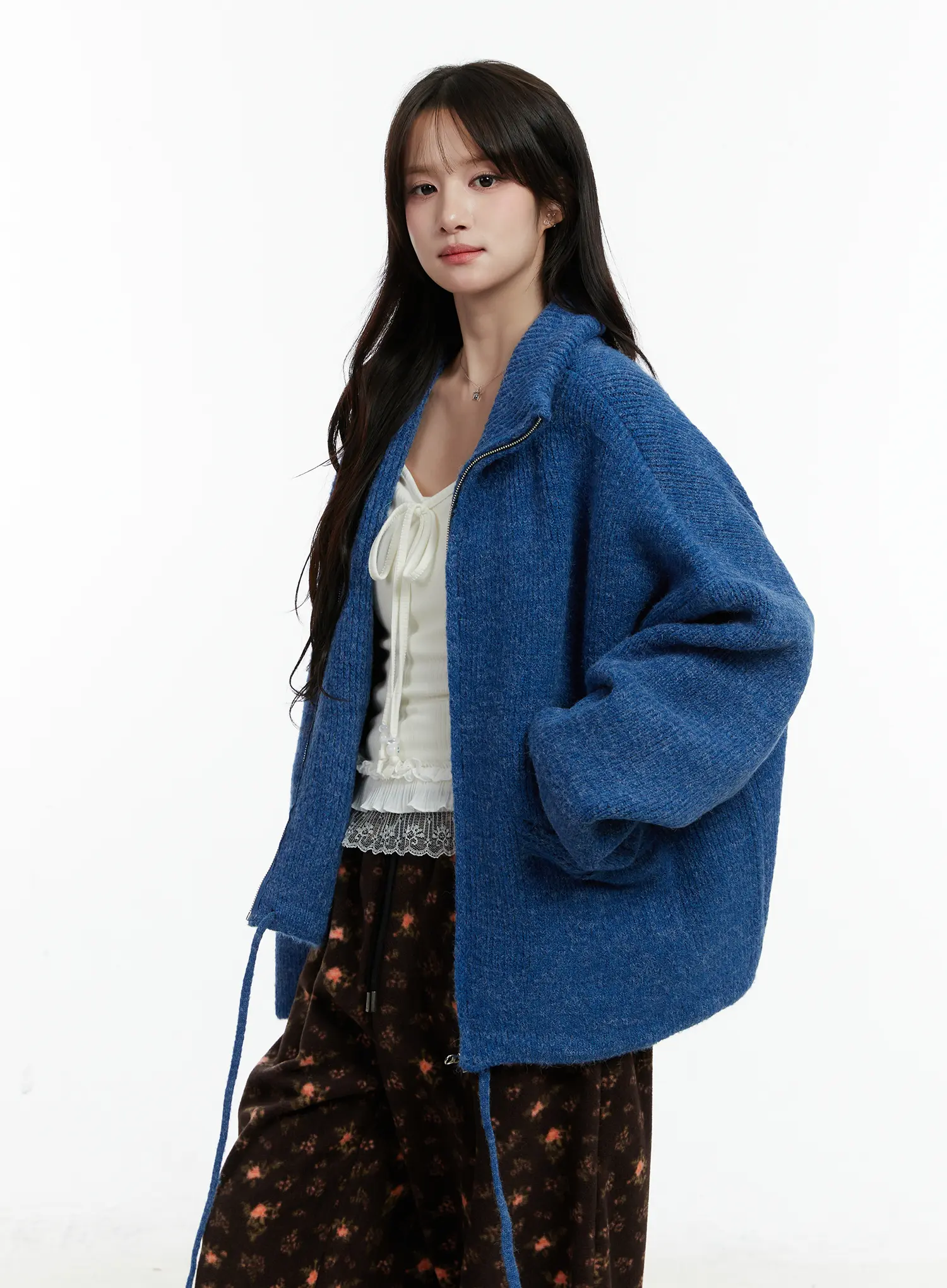 Oversized Wool-Blend Knit Zip-Up CD514 - Image 9