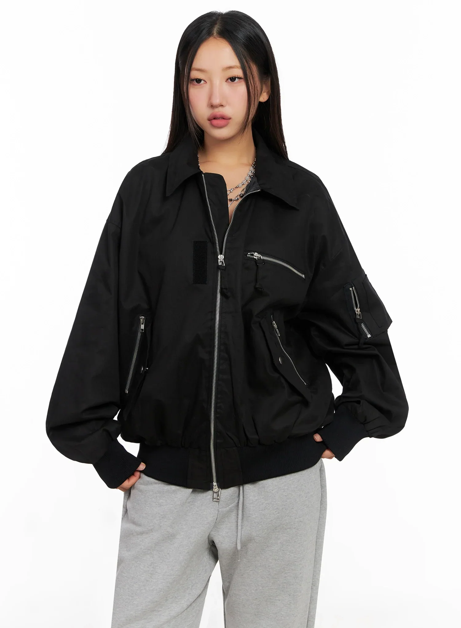 Oversized Zipper Bomber Jacket IG528 - Image 2