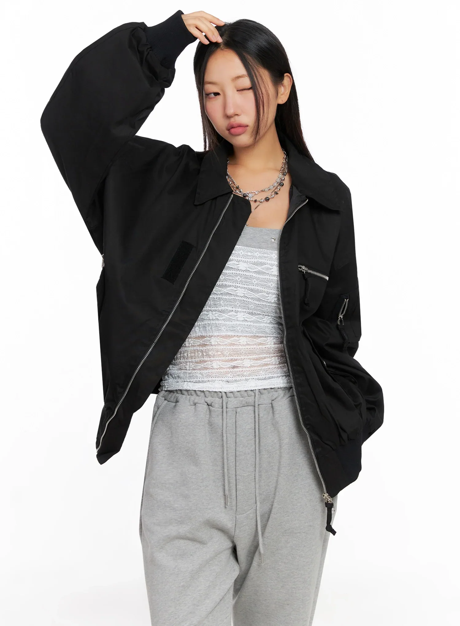 Oversized Zipper Bomber Jacket IG528 - Image 6