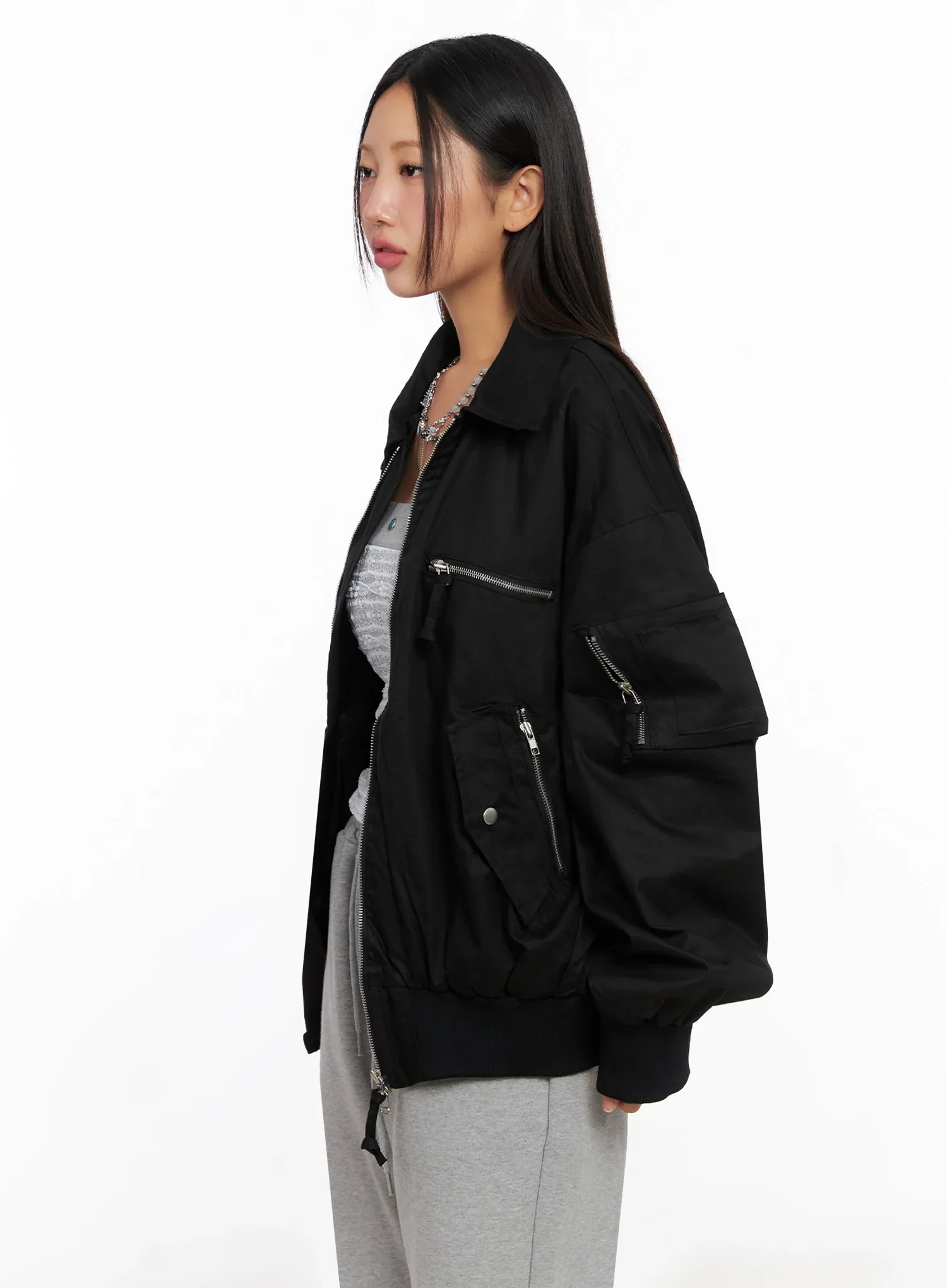 Oversized Zipper Bomber Jacket IG528 - Image 7