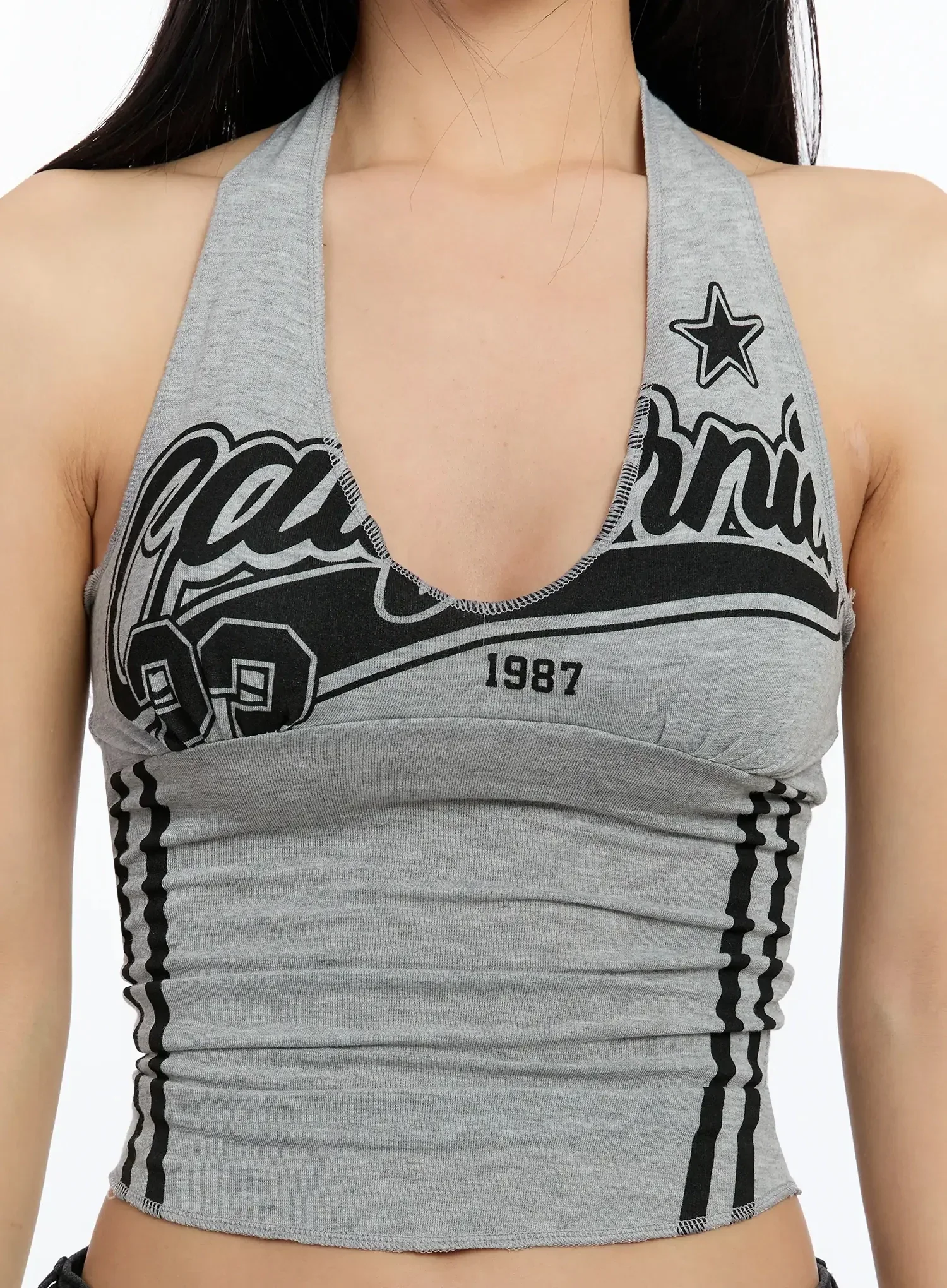 Padded Graphic Print Halter Top IM513 - Image 4