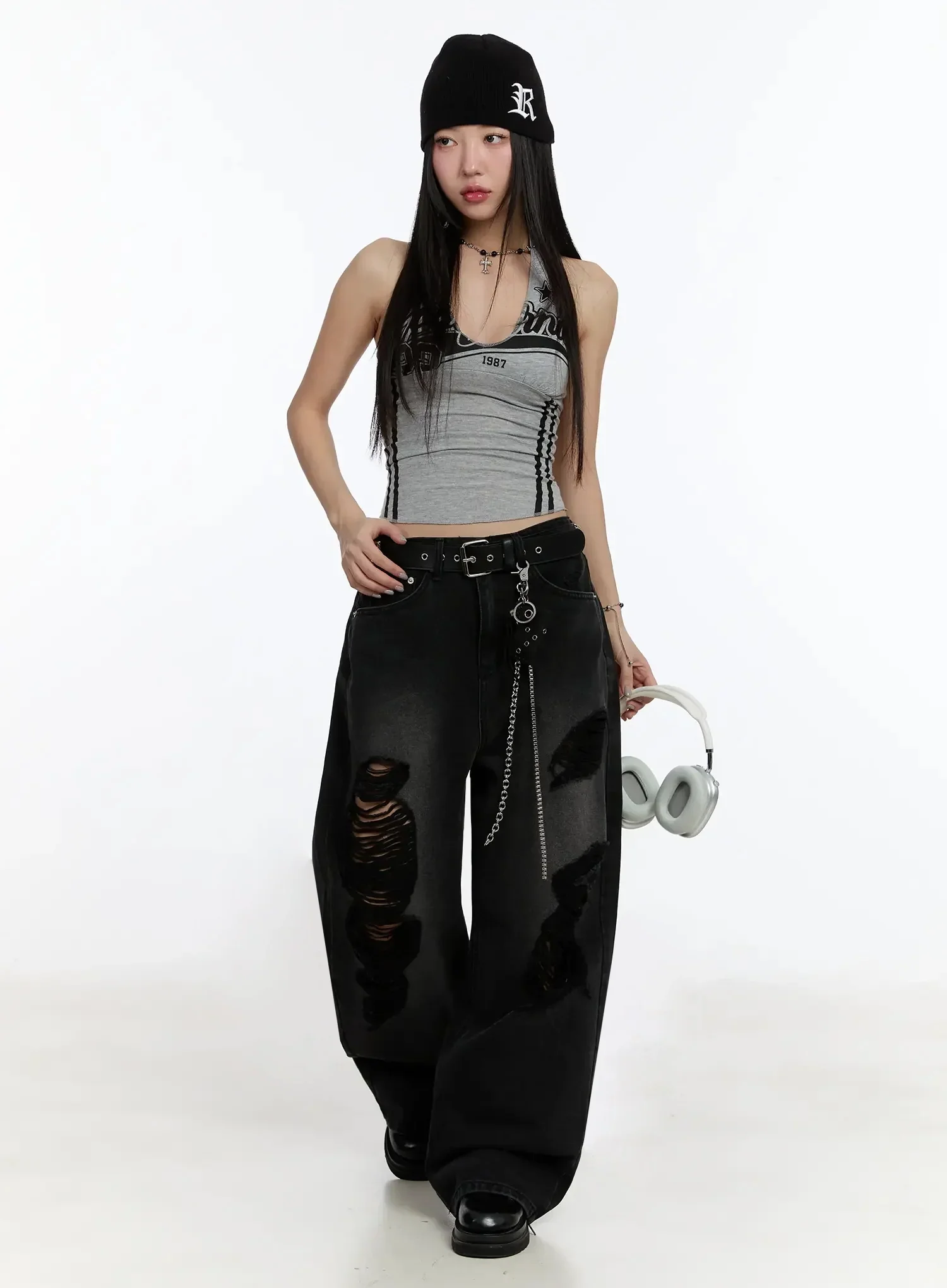Padded Graphic Print Halter Top IM513 - Image 5