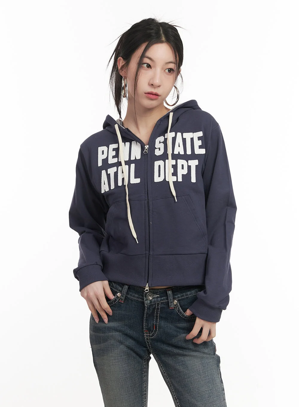 Patchwork Zip-Up Hooded Sweatshirt CF514 - Image 9