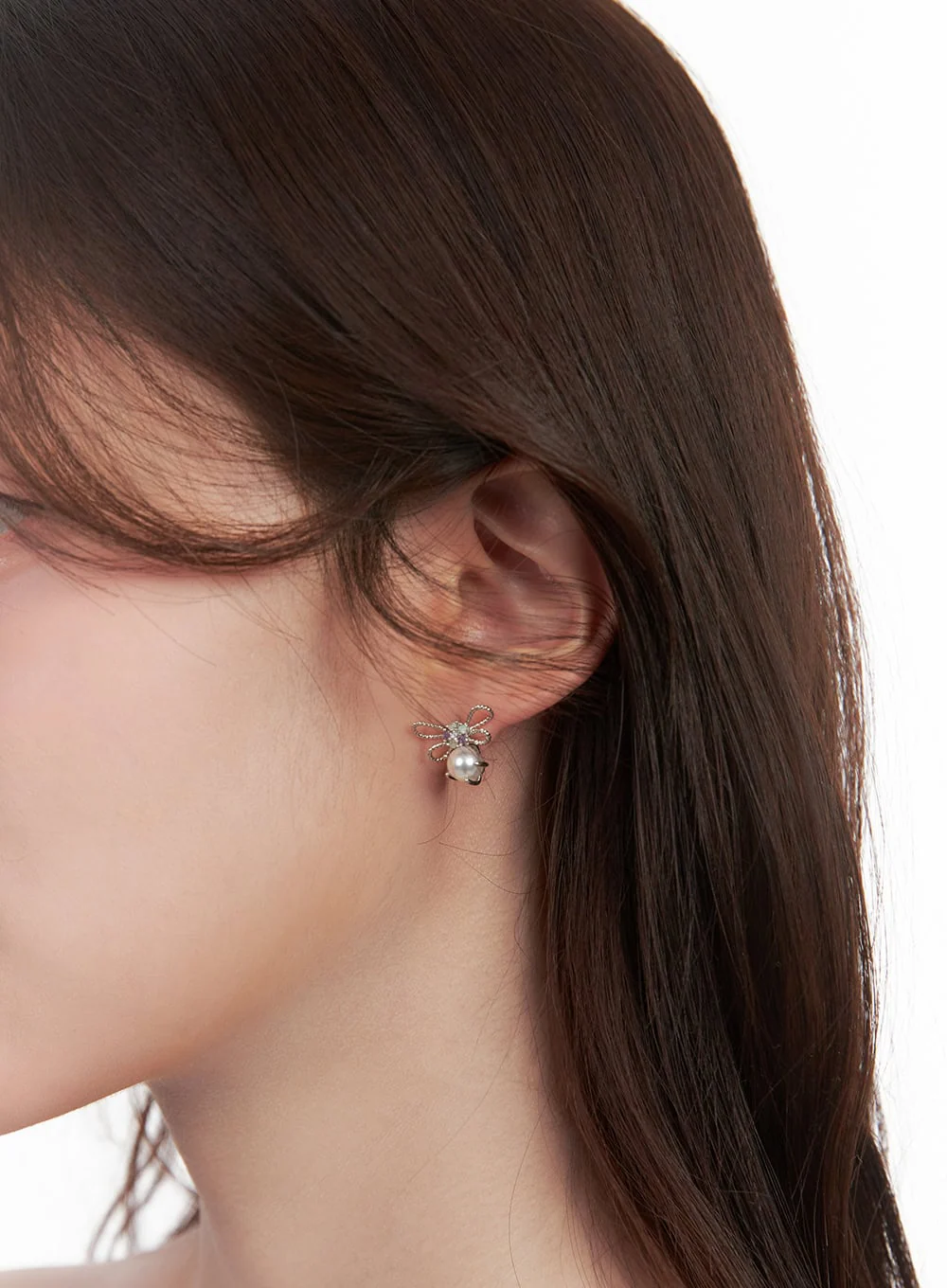 Pearl Ribbon Earrings CJ515 - Image 3