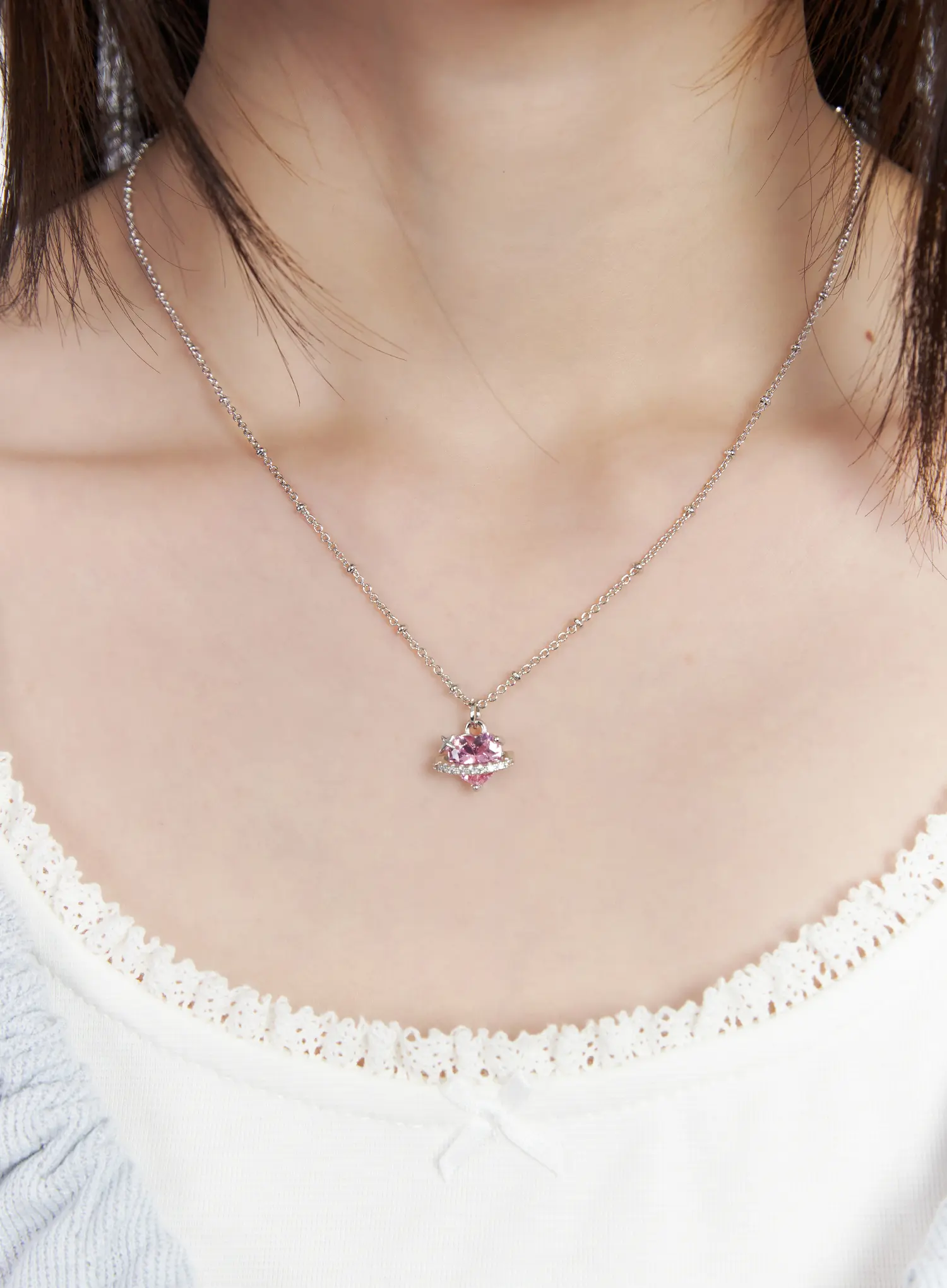 Pink Cubic Heart Necklace CM524
