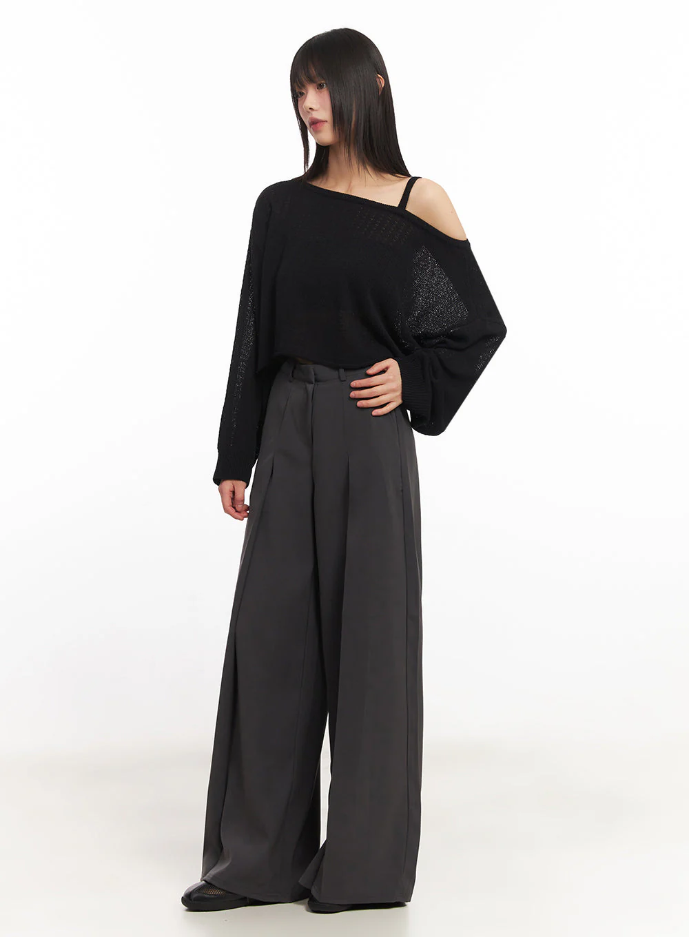 Pintuck Wide-Leg Slacks IY502 - Image 12