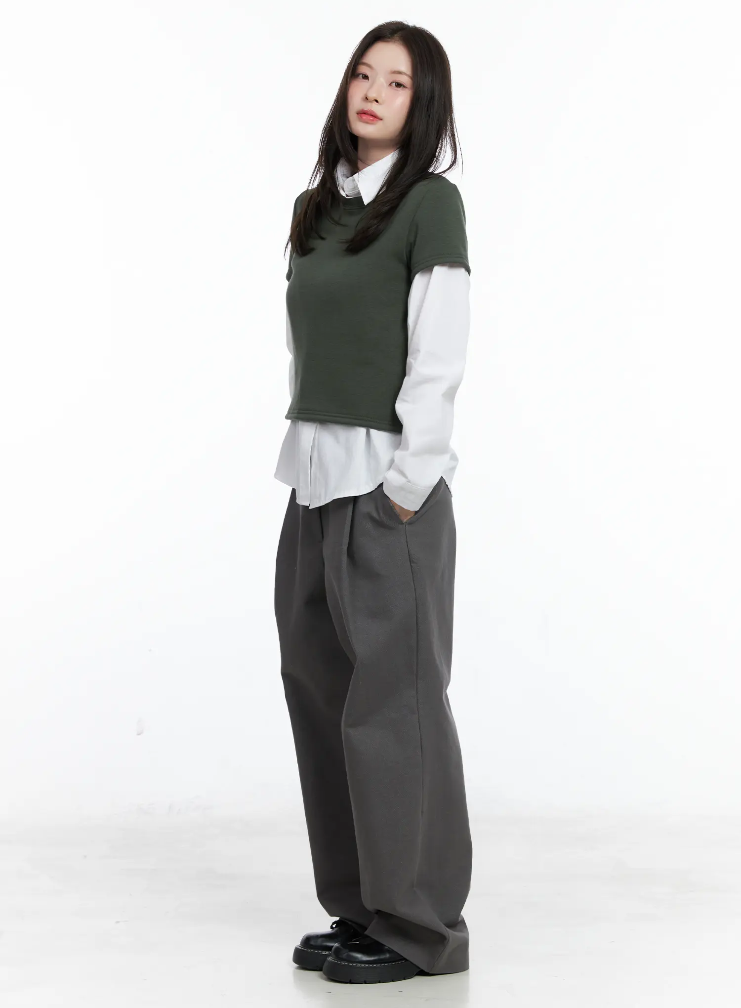 Pintuck Wide Trousers CN519 - Image 5