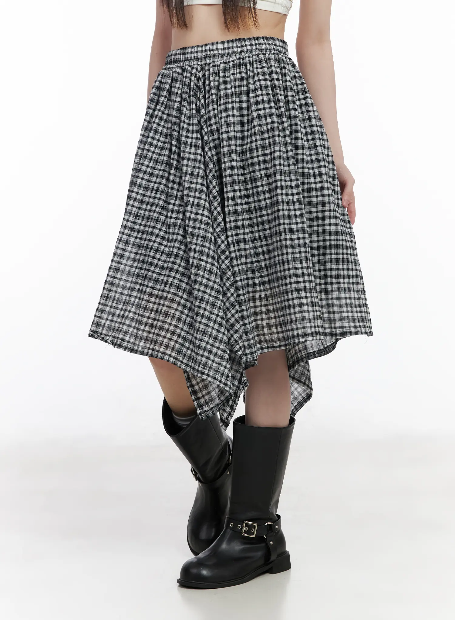 Plaid Asymmetrical Midi Skirt CM524