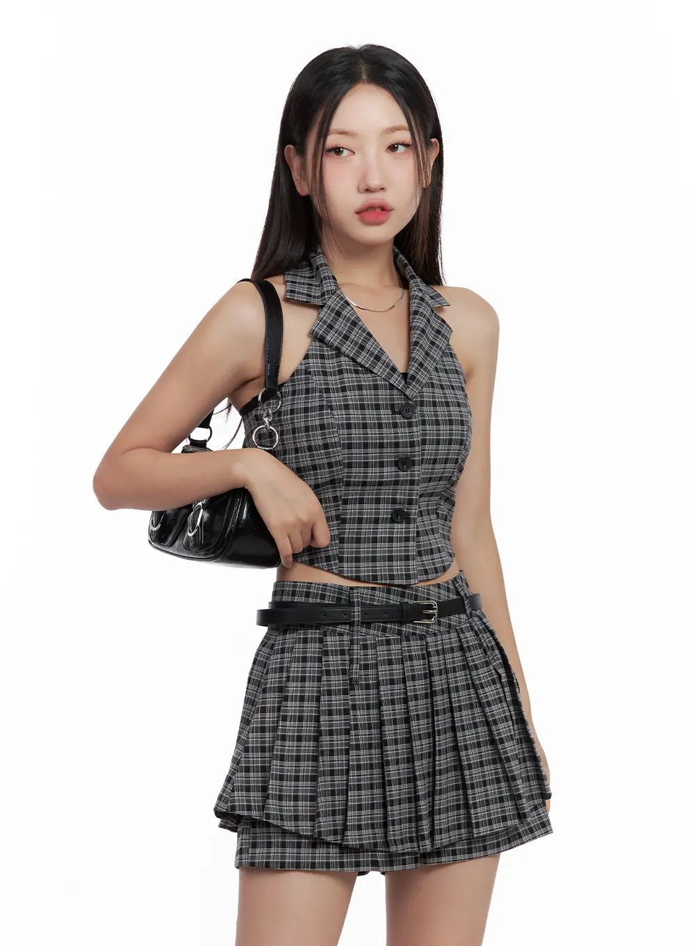 Plaid Button Halter Tank CL508 - Image 11