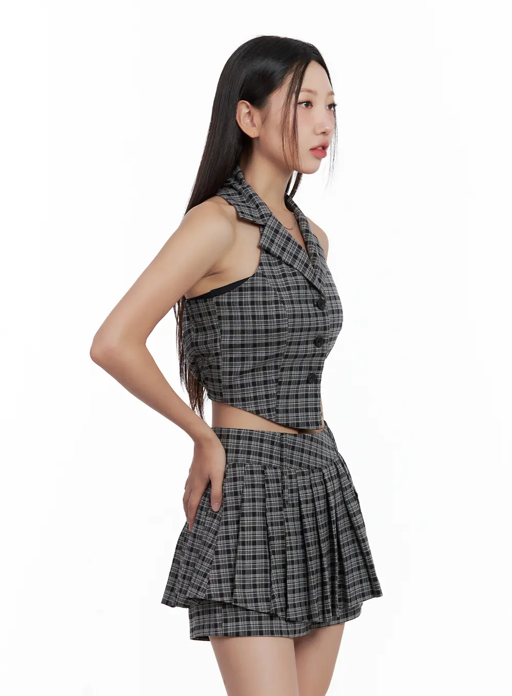 Plaid Button Halter Tank CL508 - Image 7