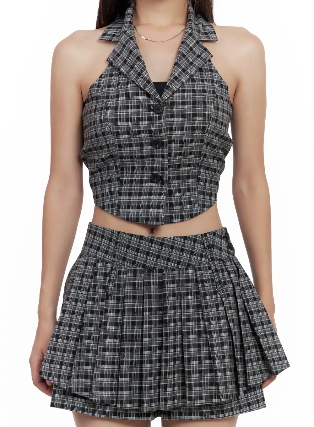 Plaid Button Halter Tank CL508 - Image 9
