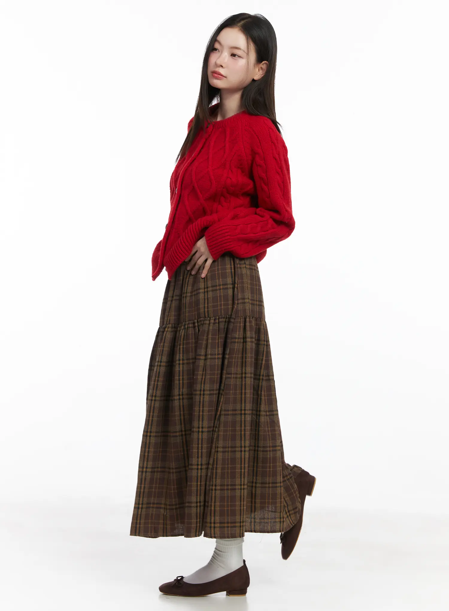 Plaid Frill Maxi Skirt CJ506 - Image 4