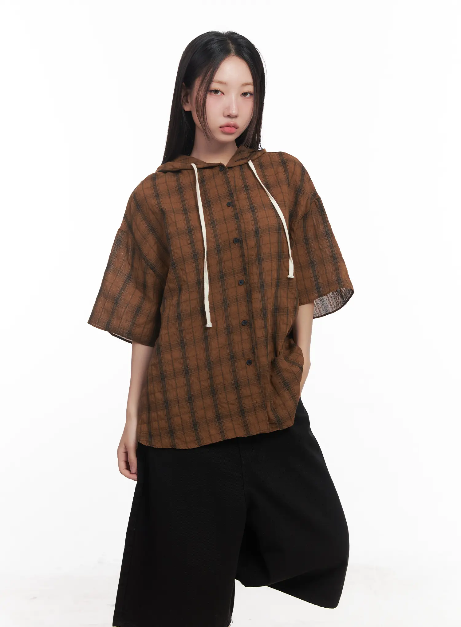 Plaid Hooded Oversized Shirt CU517 - Image 11