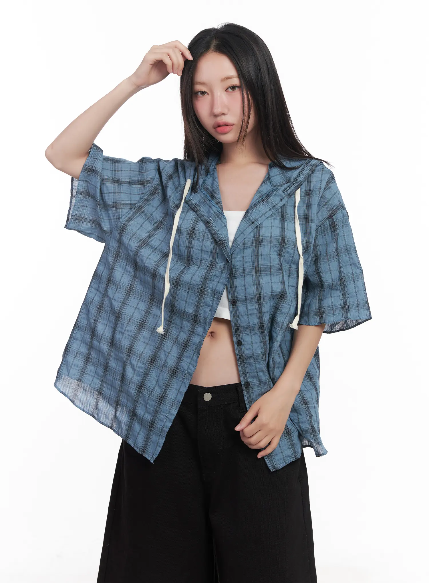Plaid Hooded Oversized Shirt CU517 - Image 12