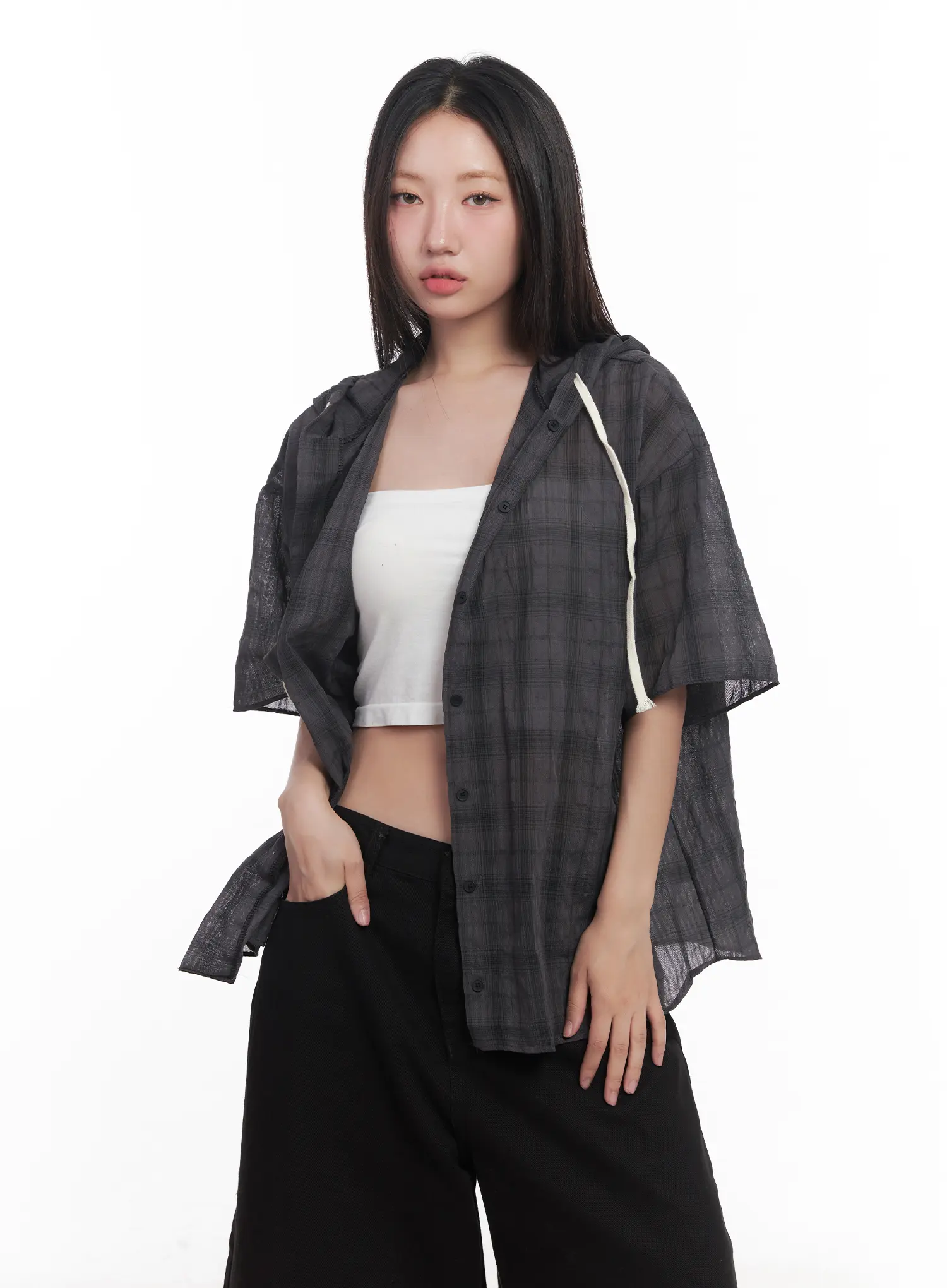 Plaid Hooded Oversized Shirt CU517 - Image 13