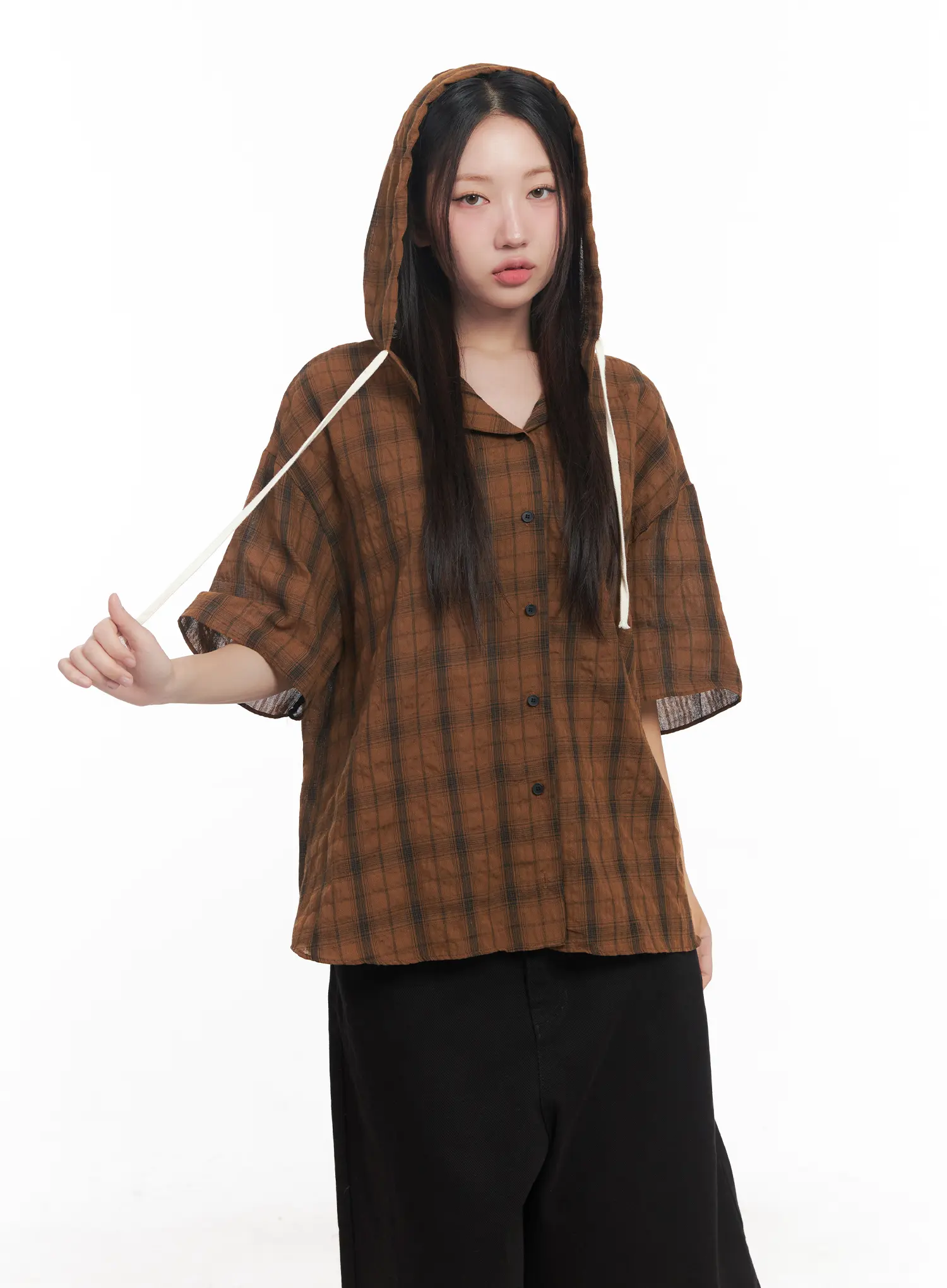 Plaid Hooded Oversized Shirt CU517 - Image 4