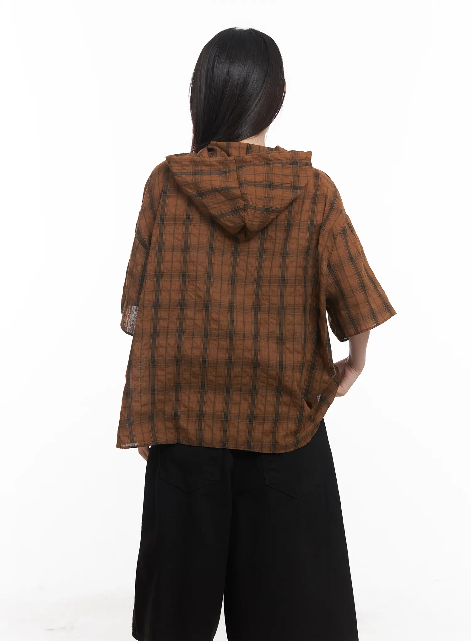 Plaid Hooded Oversized Shirt CU517 - Image 6