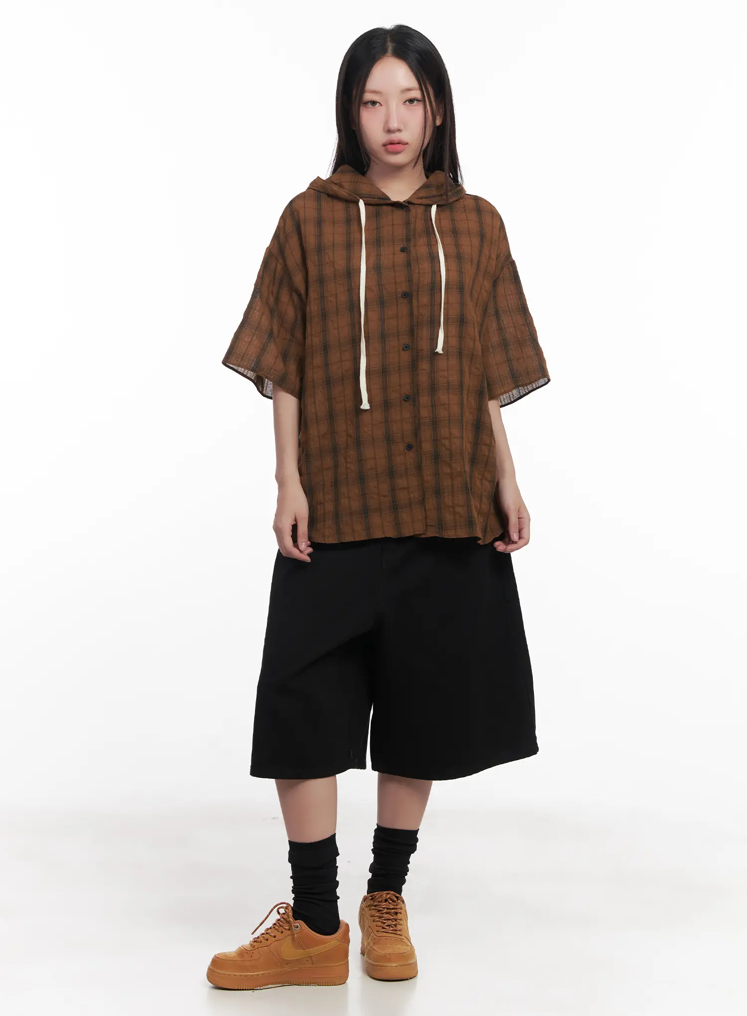 Plaid Hooded Oversized Shirt CU517 - Image 7
