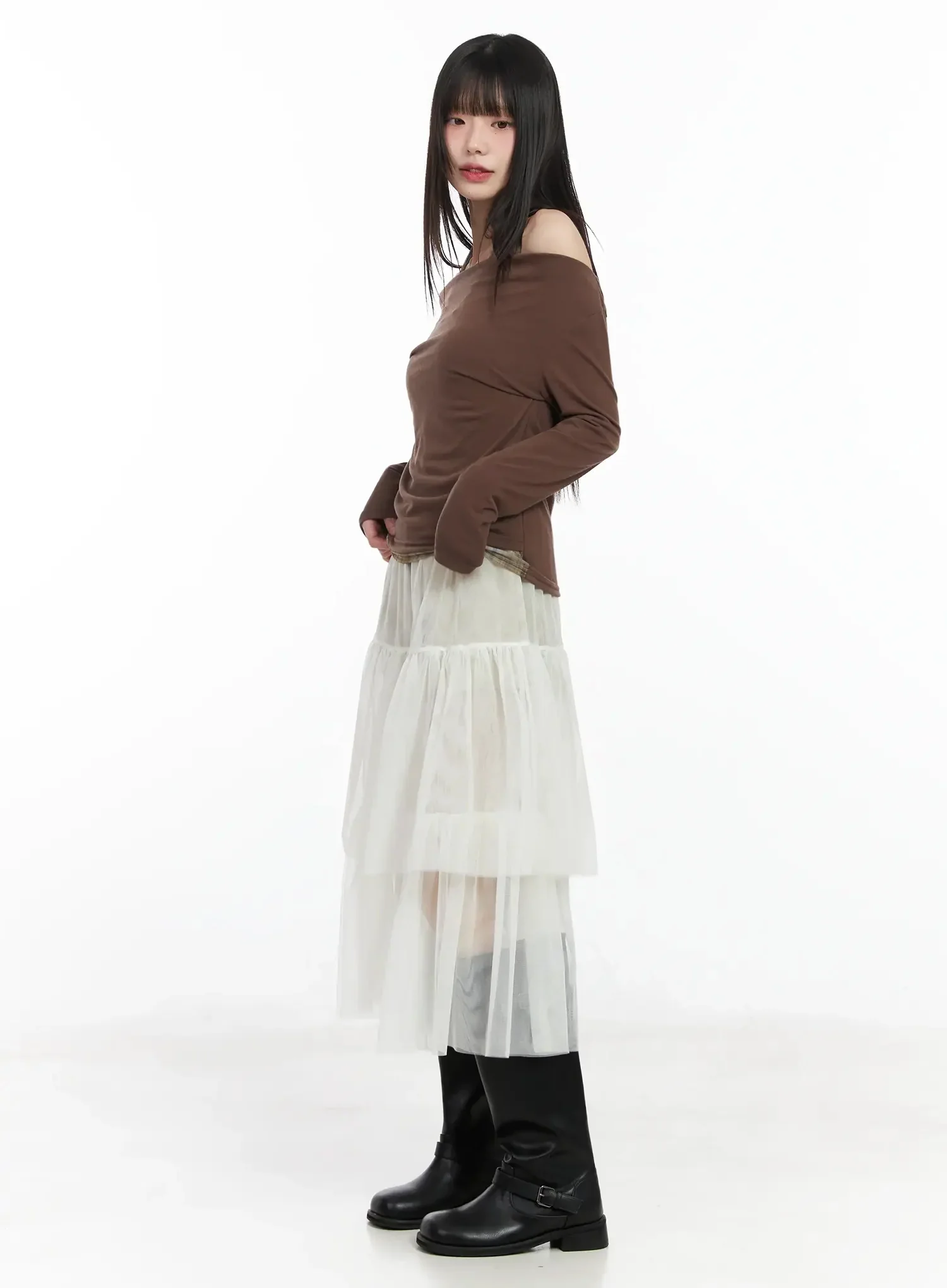 Plaid Layered Off-Shoulder Top IM523 - Image 10