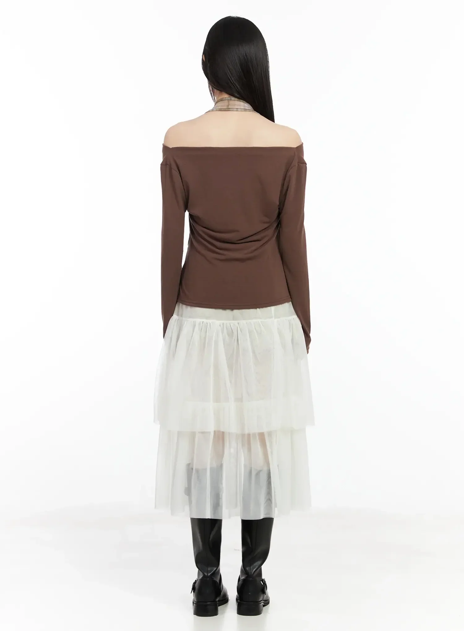 Plaid Layered Off-Shoulder Top IM523 - Image 11