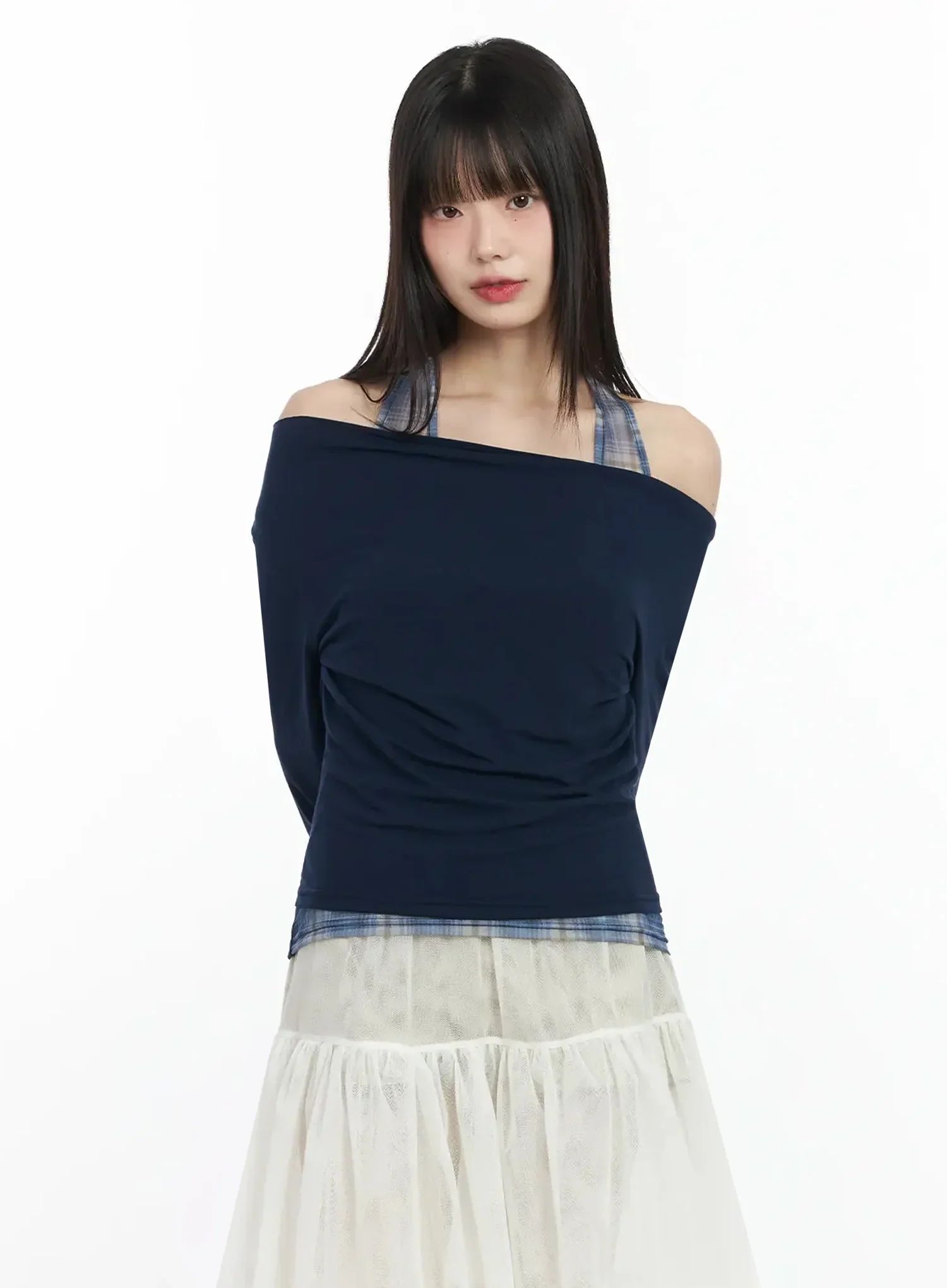 Plaid Layered Off-Shoulder Top IM523 - Image 13